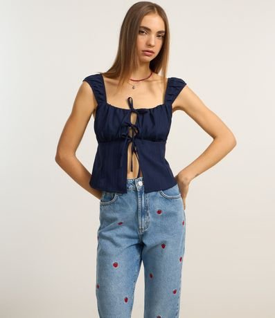 Pantalón Mom Jeans con Bordados de Frutillas 2