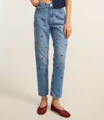 Pantalón Mom Jeans con Bordados de Frutillas 3