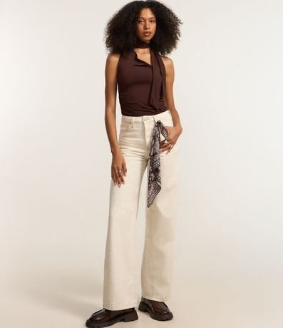 Pantalón Wide Leg en Sarga con Estampa Paisley y Pañuelo 2