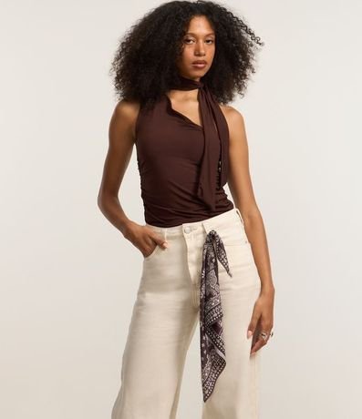 Pantalón Wide Leg en Sarga con Estampa Paisley y Pañuelo 3