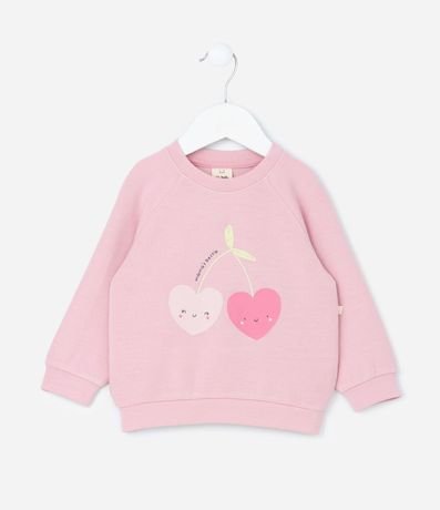 Saco Cerrado Infantil en Modal con Estampa de Cerezas de Corazón - Talle 0 a 18 Meses 2