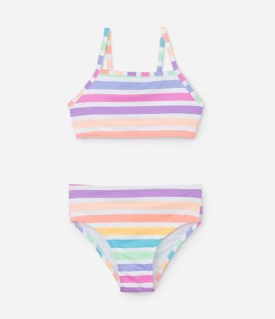 Bikini Infantil con Protección UV y Estampa Rayada - Talle 5 a 14 años