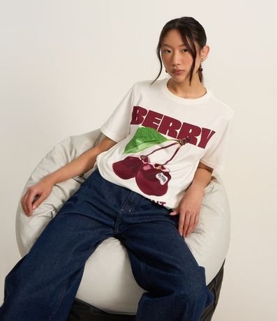 Remera Alargada en Algodón con Estampa Berry Suculent
