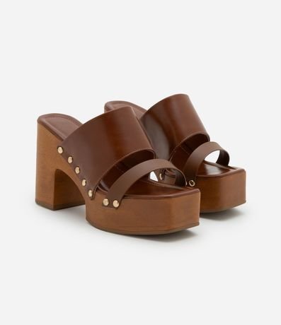 Sandalia con Salto Alto Efecto Madera y Tachuelas 2