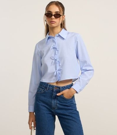 Camisa Cropped en Tricolina con Rayas con Lacitos Delanteros 3