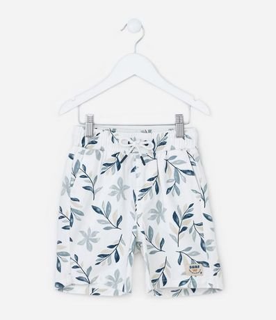 Bermuda Infantil Playera en Sarga con Estampa Tropical - Talle 1 a 6 años