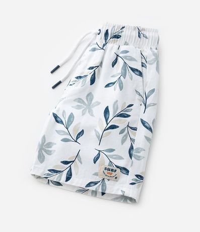 Bermuda Infantil Playera en Sarga con Estampa Tropical - Talle 1 a 6 años 7