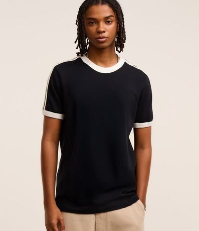 Remera Regular en Algodón con Rayas en los Hombros