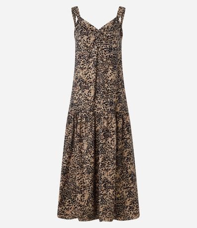 Vestido Evasê Midi en Crepé con Estampa Animal Print 5