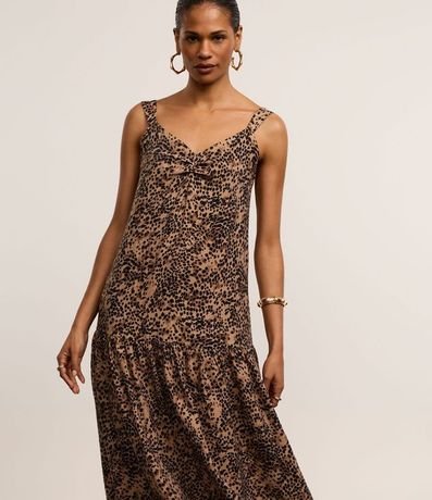 Vestido Evasê Midi en Crepé con Estampa Animal Print