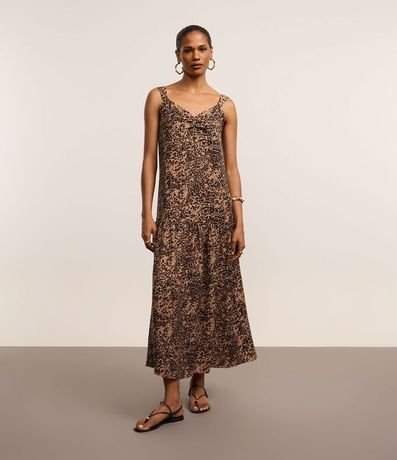 Vestido Evasê Midi en Crepé con Estampa Animal Print 2