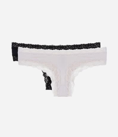 Kit 02 Bombachas Bikini Hilo en Microfibra con Encaje en las Sisas 2