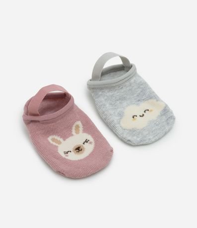 Kit 02 Medias Infantiles Zapatilla con Antideslizante  - Talle 0 a 12 Meses