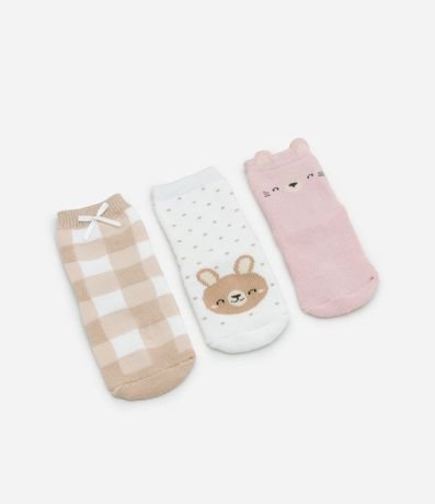Kit 03 Medias Infantiles en Algodón con Estampa de Animalitos - Talle 0 A 12 Meses