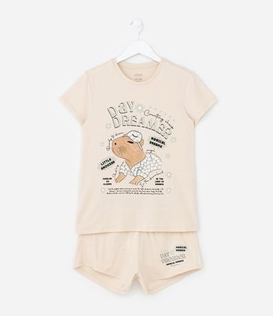 Pijama Corto Infantil en Algodón con Estampa de Carpincho - Talle 7 al 14 años