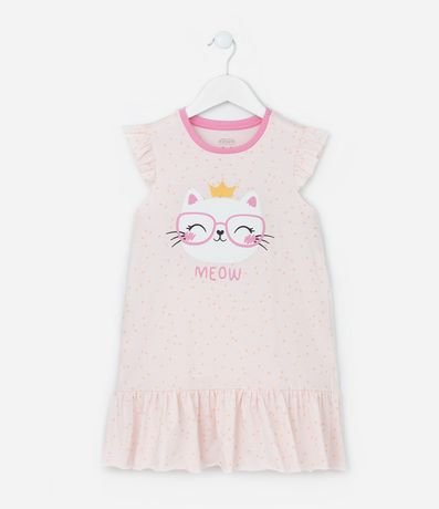 Camisón Infantil con Volados y Estampa de Gatito que Brilla en la Oscuridad - Talle 4 a 12 años