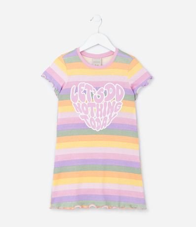 Camisón Infantil en Rib con Estampa de Rayas y Lettering con Formato de Corazón - Talle 5 a 14 años 1