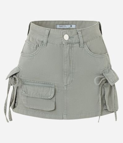 Pollera Mini en Sarga con Bolsillos Cargo y Canalé 5