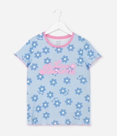 Pijama Infantil en Rib con Estampa de Flores  - Talle 5 a 16 años 2
