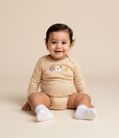 Body Infantil con Estampa Carita de Animalitos - Talle RN a 18 meses