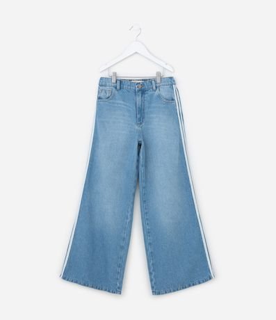 Pantalón Wide Leg Infantil Jeans con Rayas Laterales - Talle 5 a 14 años