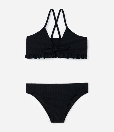 Bikini Infantil en Microfibra  con Tiras Cruzadas y Texturizado - Talle 5 a 14 años
