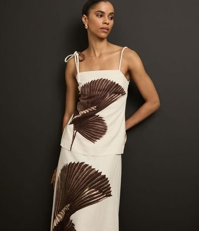 Pollera Recta Midi en Viscolino con Estampa Follaje 2