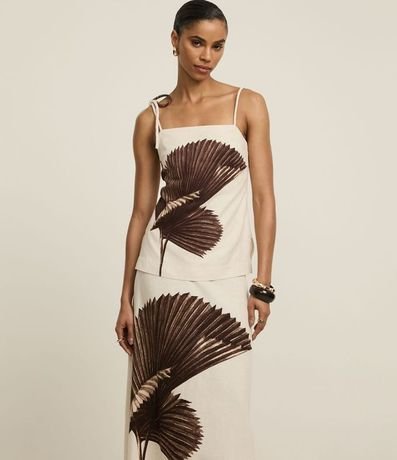 Pollera Recta Midi en Viscolino con Estampa Follaje 5