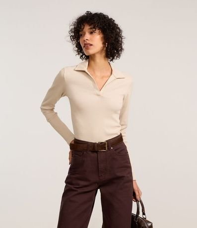 Blusa en Rib con Cuello Polo