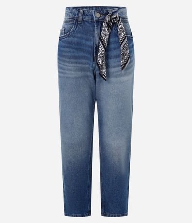 Pantalón Mom Jeans con Cintura Alta y Pañuelo en la Trabilla