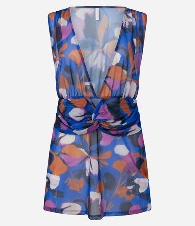 Salida de Playa Vestido corto en Tule Floral con Torcedura Delantera 5