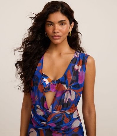 Salida de Playa Vestido corto en Tule Floral con Torcedura Delantera 3