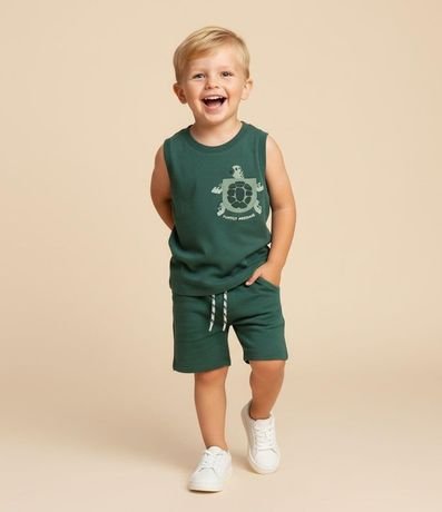 Musculosa Infantil con Pequeño Bolsillo Estampa Tortuga - Talle 1 a 6 años