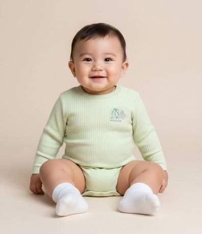 Body Infantil Canelado con Bordado Dinosaurio - Talle 0 a 18 meses