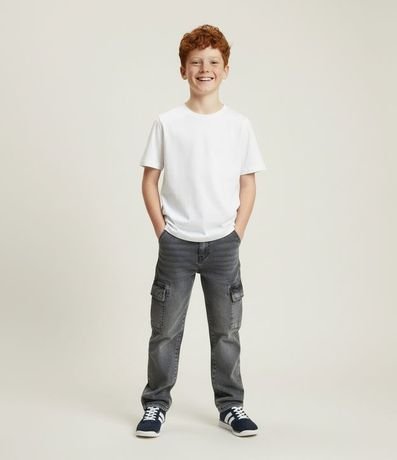 Pantalón Baggy Infantil en Jeans con Bolsillos Cargo - Talle 5 a 14 años