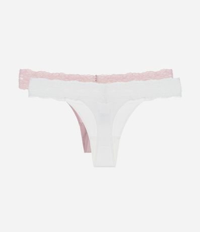 Kit 02 Bombachas Bikini Hilo en Algodón con Cintura de Encaje 2