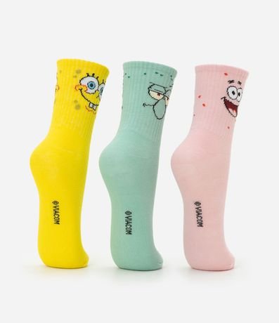Kit 03 medias Cano mediano en Algodón con Estampa Personagens Bob Esponja 3