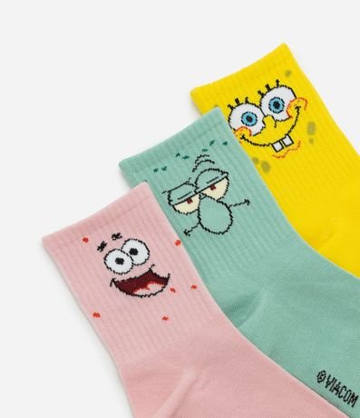 Kit 03 medias Cano mediano en Algodón con Estampa Personagens Bob Esponja 4