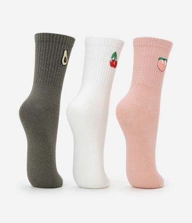 Kit 03 Medias Cano Mediano en Algodón con Bordado de Frutas 3