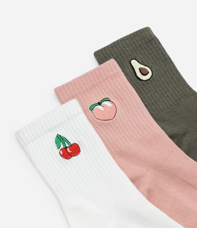 Kit 03 Medias Cano Mediano en Algodón con Bordado de Frutas 4