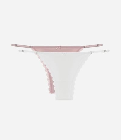 Kit 02 Bombachas Colaless Hilo Doble en Algodón con Detalles en Encaje