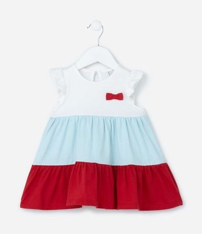 Vestido Infantil con Volados Maria y Moña - Talle 0 a 18 meses