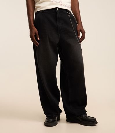 Pantalón Super Baggy en Jeans Efecto Mármol con Cadena en el Bolsillo