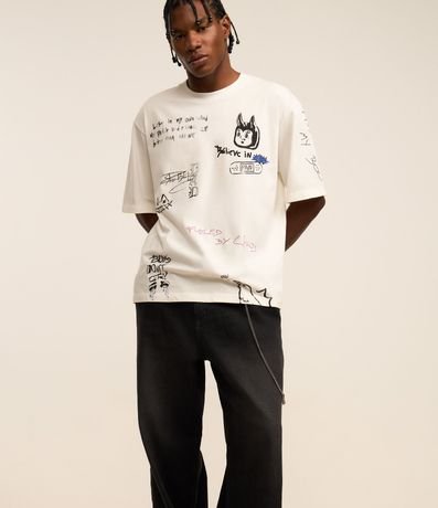 Pantalón Super Baggy en Jeans Efecto Mármol con Cadena en el Bolsillo 4