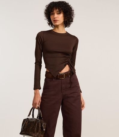 Pantalón Wide Leg en Sarga con Pespontos Contrastantes 2