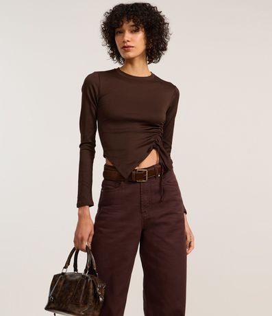 Pantalón Wide Leg en Sarga con Pespontos Contrastantes 3