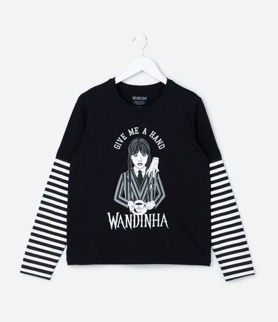 Remera Infantil con Estampa Wednesday y Rayas - Talle 5 a 14 años