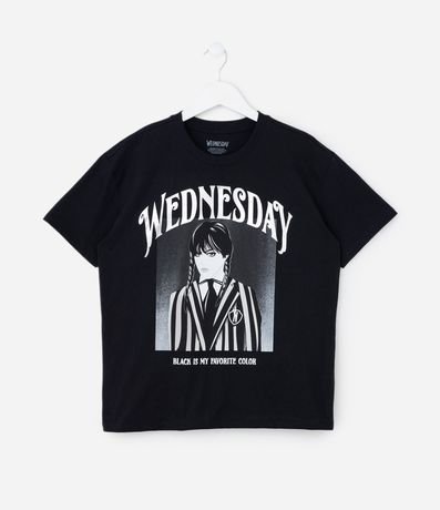 Remera Infantil con Estampa Wednesday y Lettering en Foil - Talle 5 a 14 años