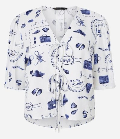 Blusa en Viscolino con Manga Abullonada y Estampa Playa 6