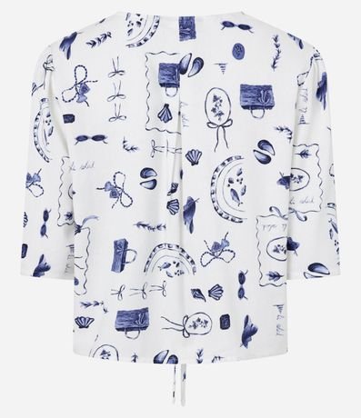 Blusa en Viscolino con Manga Abullonada y Estampa Playa 7